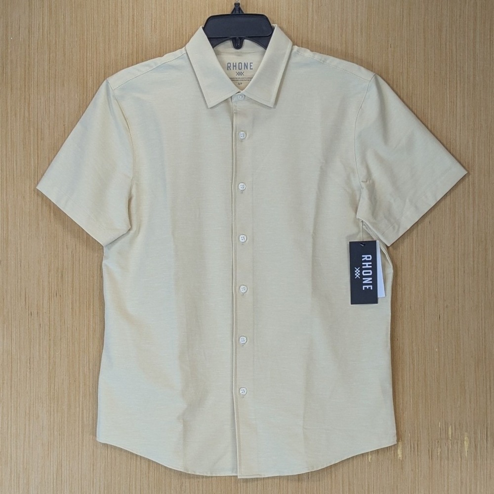 Rhone Brezza Linen-Blend Short Sleeve Shirt Mens Size S Cream Performance NWT